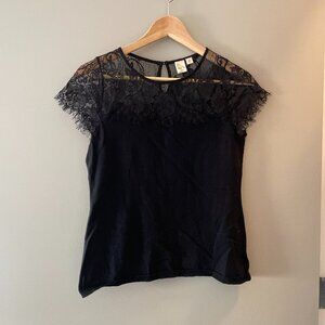 NWOT Anthropologie Yellow Bird Black Lace Knit Top Size XS